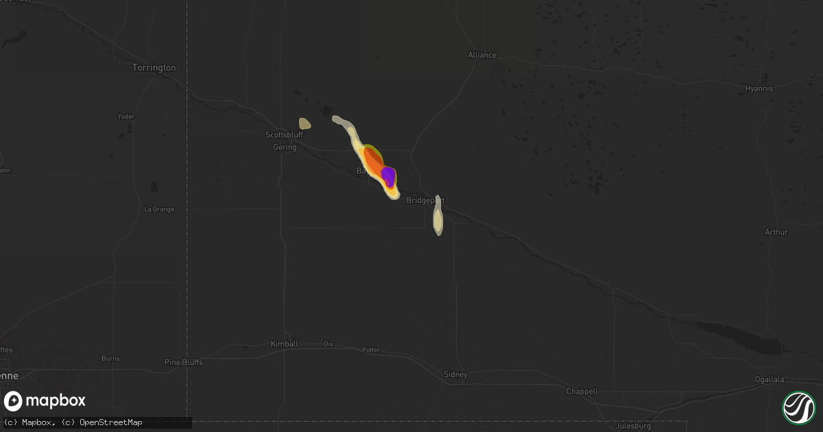 Hail map in Bridgeport, NE on July 20, 2024