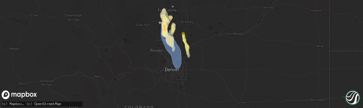 Hail map in Brighton, CO on July 20, 2024