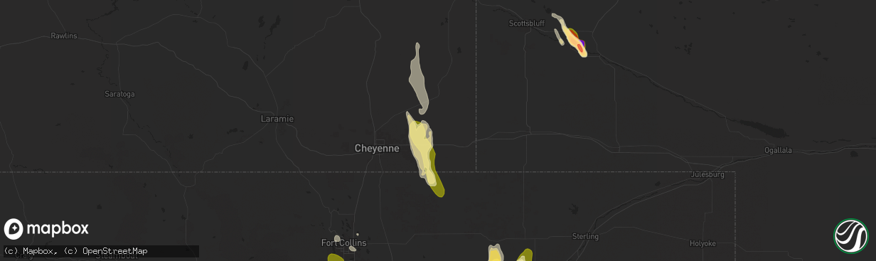 Hail map in Burns, WY on July 20, 2024