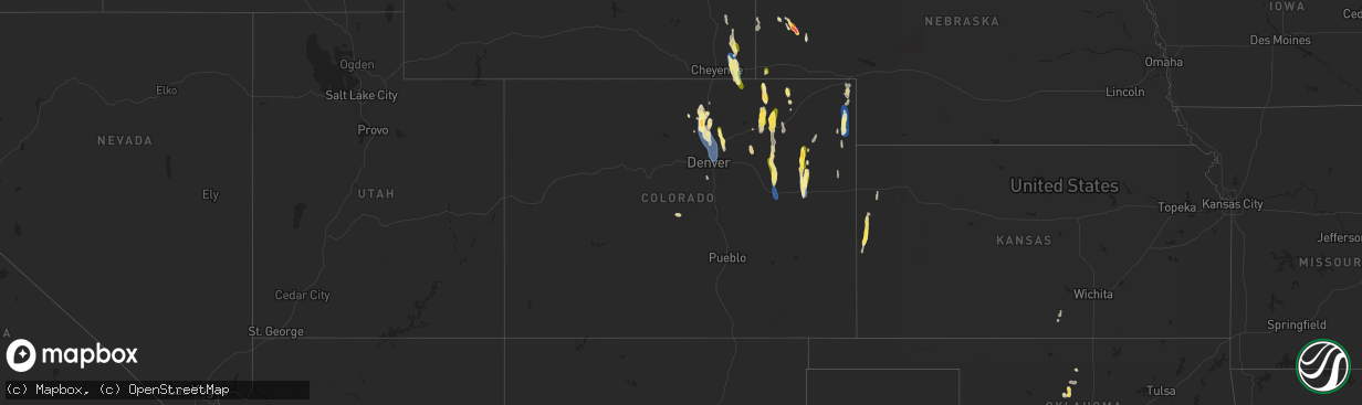 Hail map in Colorado on July 20, 2024