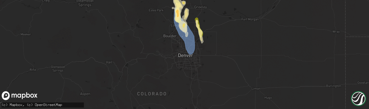 Hail map in Denver, CO on July 20, 2024