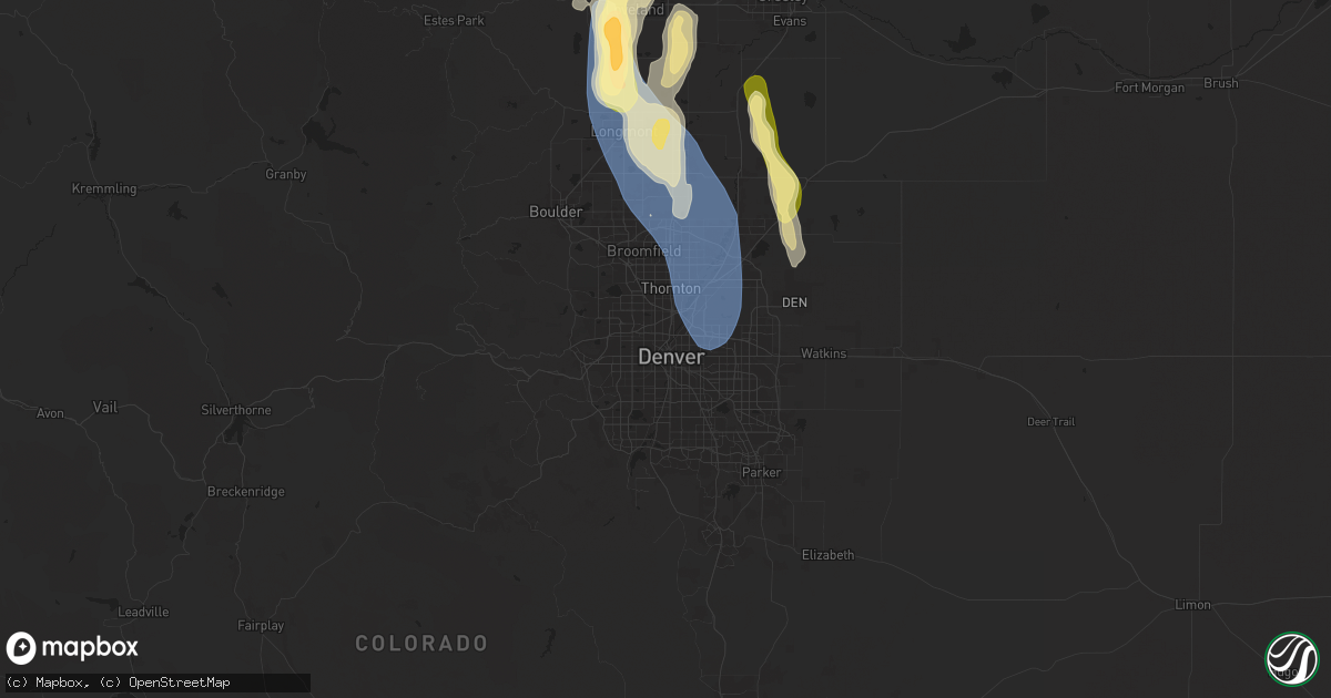 Hail map in Denver, CO on July 20, 2024