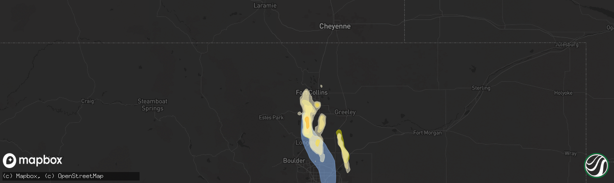 Hail map in Fort Collins, CO on July 20, 2024