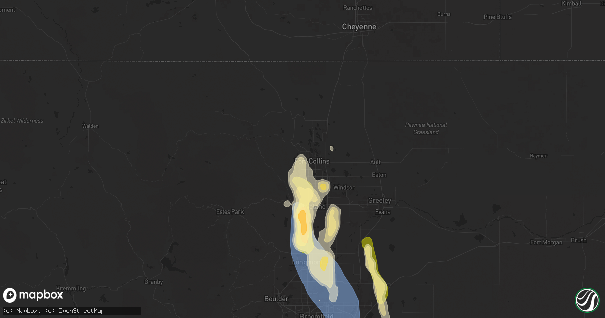 Hail map in Fort Collins, CO on July 20, 2024