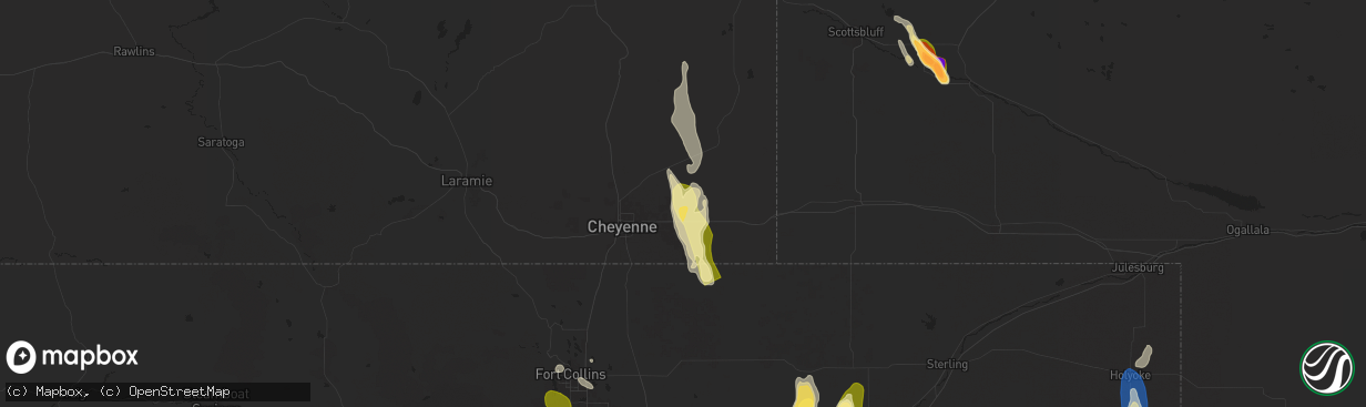 Hail map in Hillsdale, WY on July 20, 2024