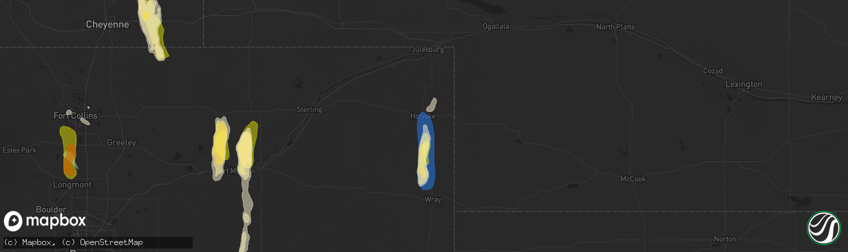 Hail map in Holyoke, CO on July 20, 2024