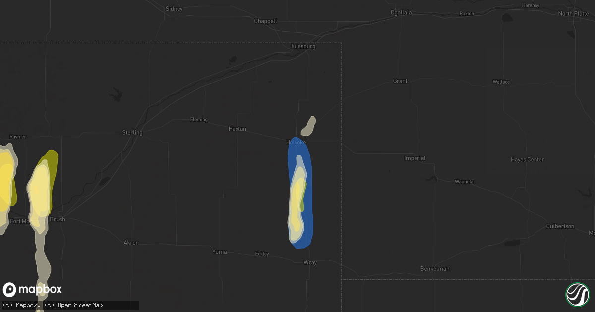 Hail map in Holyoke, CO on July 20, 2024