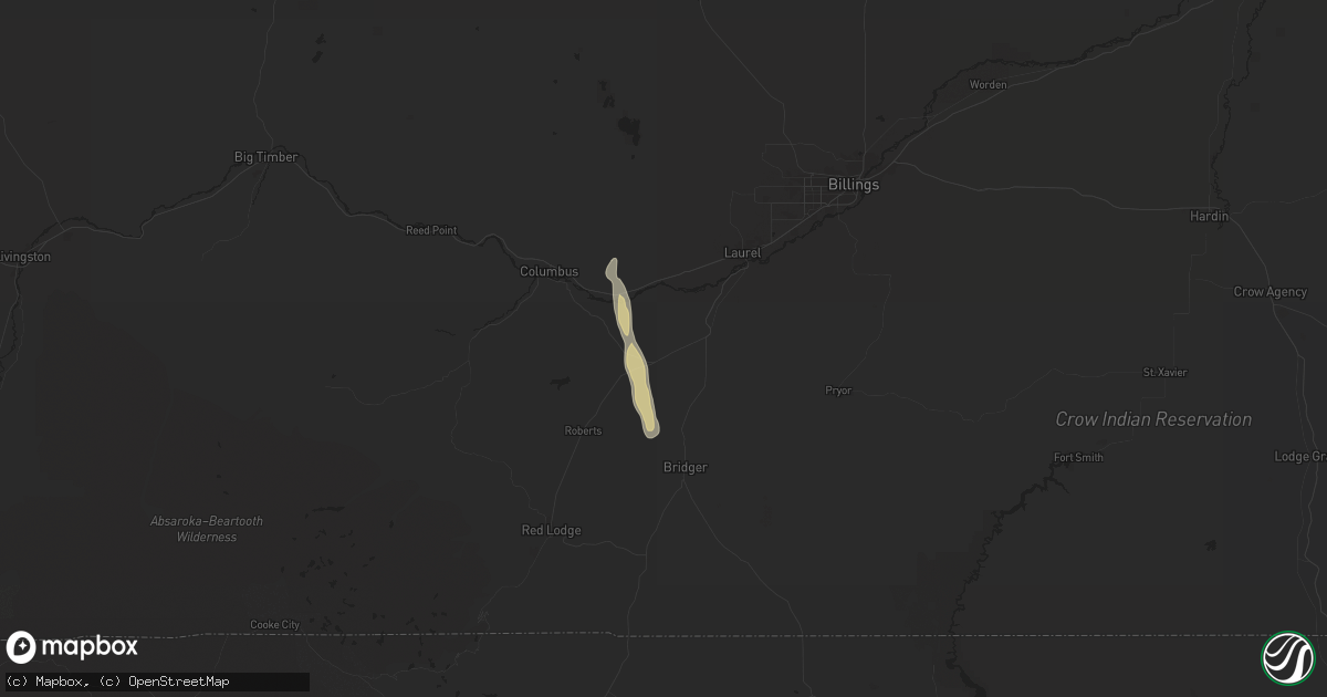 Hail map in Joliet, MT on July 20, 2024