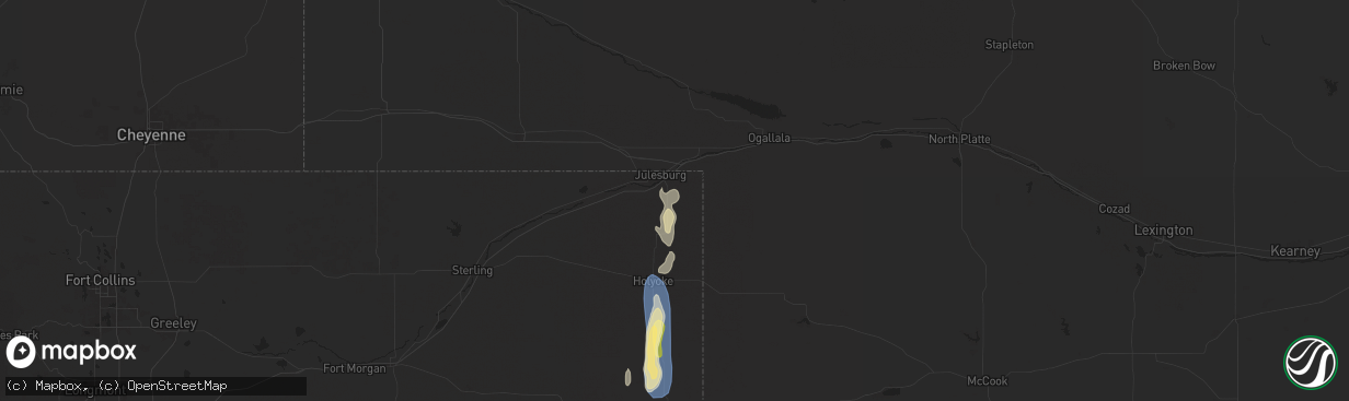 Hail map in Julesburg, CO on July 20, 2024