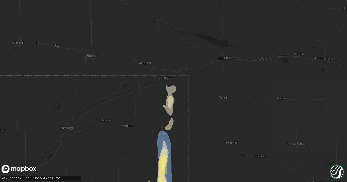 Hail map in Julesburg, CO on July 20, 2024