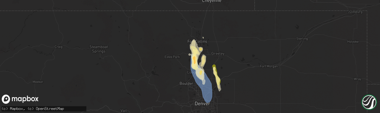 Hail map in Loveland, CO on July 20, 2024