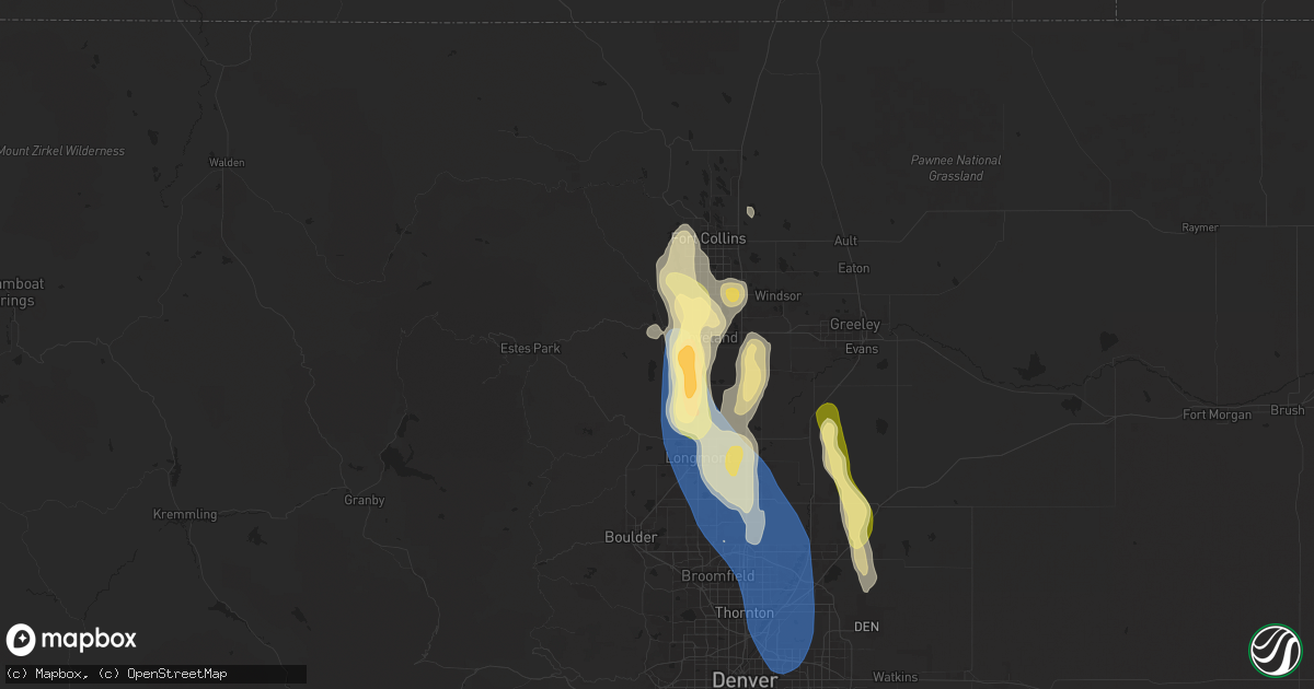 Hail map in Loveland, CO on July 20, 2024