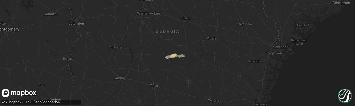 Hail map in Milan, GA on July 20, 2024