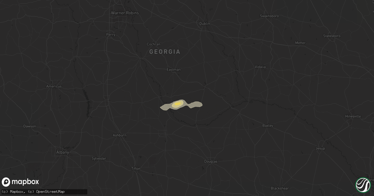 Hail map in Milan, GA on July 20, 2024