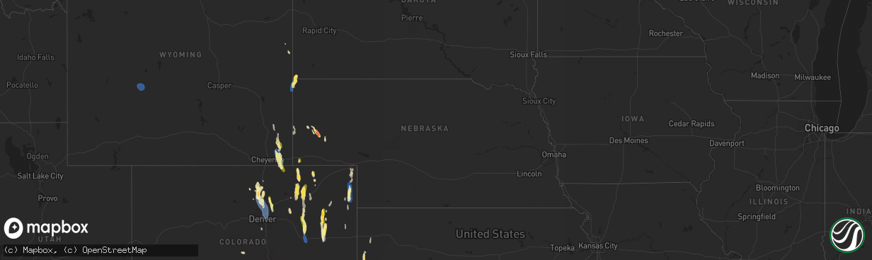 Hail map in Nebraska on July 20, 2024