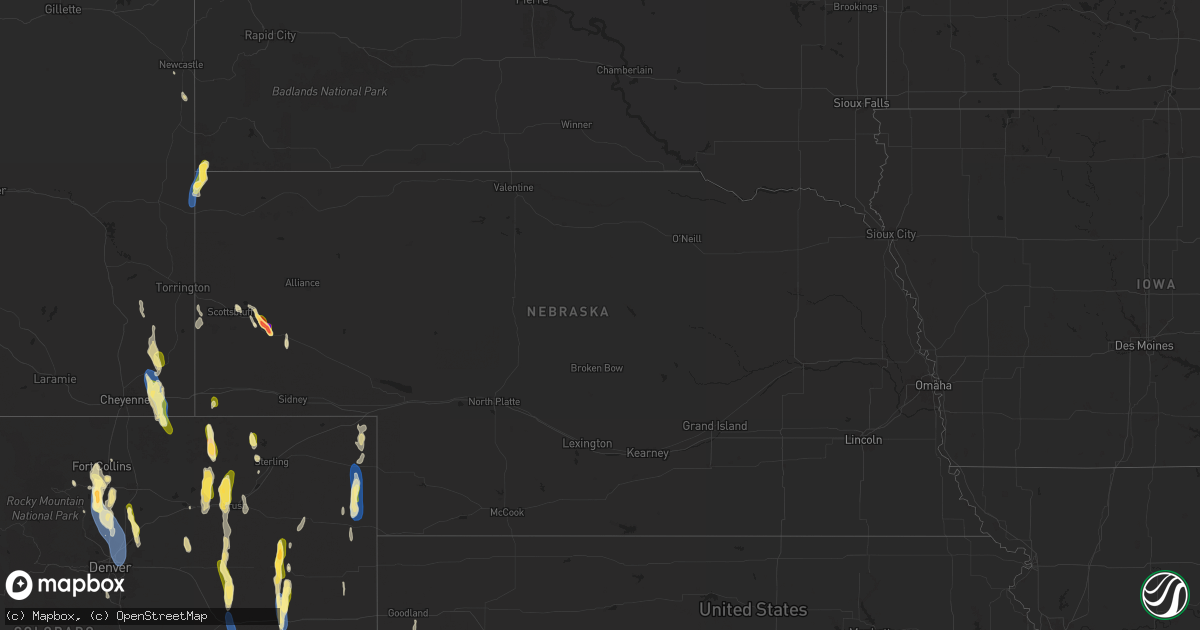 Hail map in Nebraska on July 20, 2024