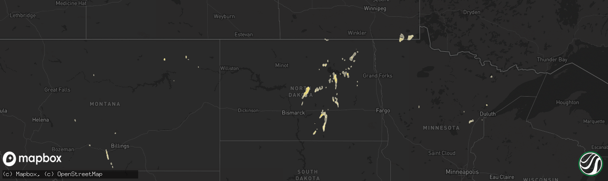 Hail map in North Dakota on July 20, 2024