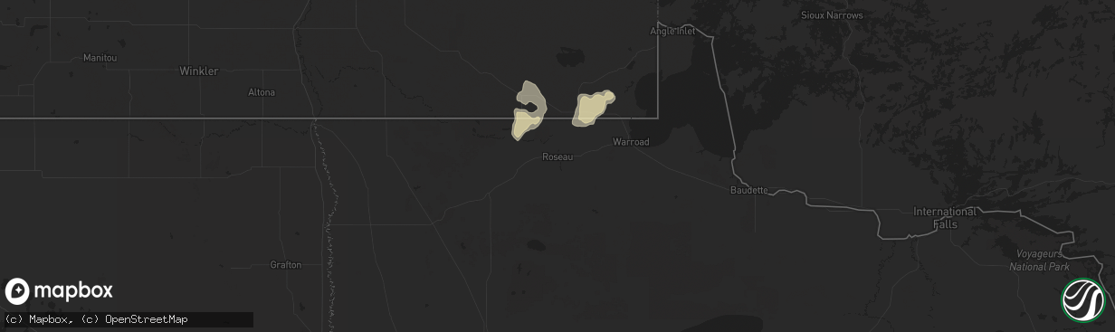 Hail map in Roseau, MN on July 20, 2024