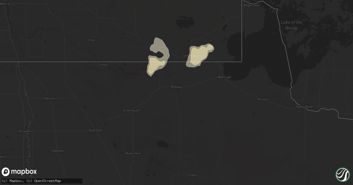 Hail map in Roseau, MN on July 20, 2024
