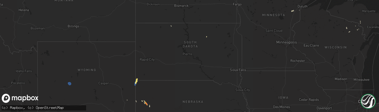 Hail map in South Dakota on July 20, 2024