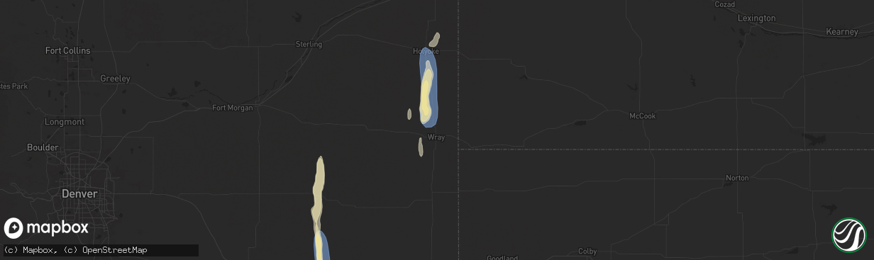 Hail map in Wray, CO on July 20, 2024