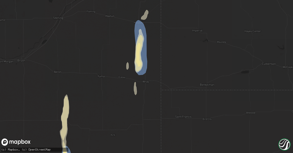 Hail map in Wray, CO on July 20, 2024