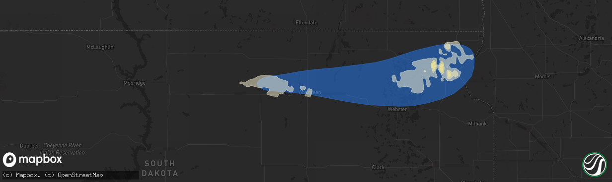 Hail map in Aberdeen, SD on July 20, 2025
