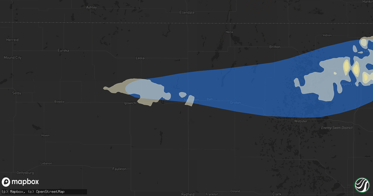 Hail map in Aberdeen, SD on July 20, 2025