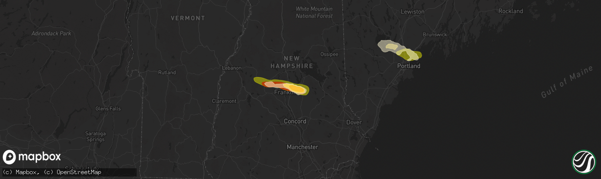 Hail map in Belmont, NH on July 20, 2025