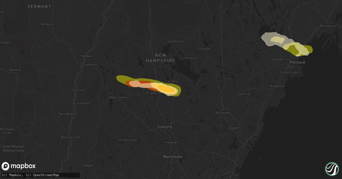 Hail map in Belmont, NH on July 20, 2025