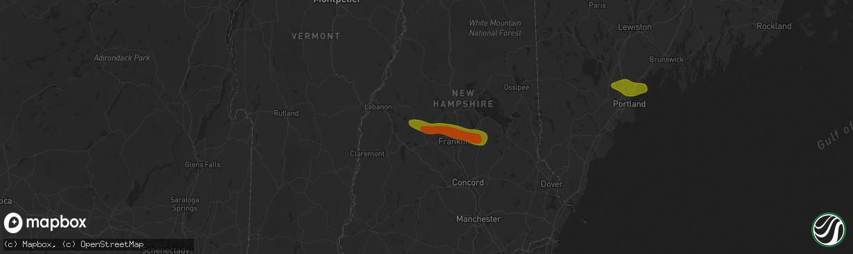 Hail map in Danbury, NH on July 20, 2025