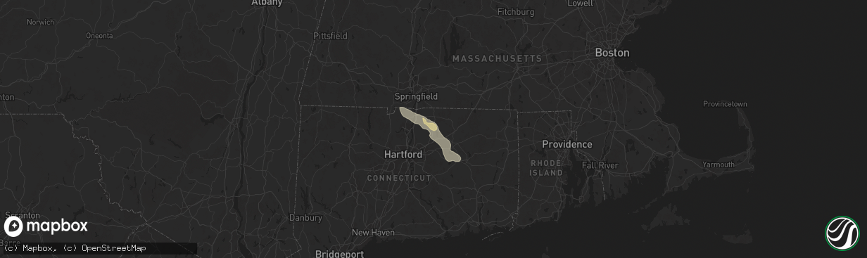 Hail map in Ellington, CT on July 20, 2025