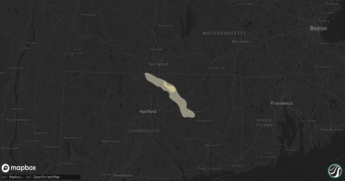 Hail map in Ellington, CT on July 20, 2025