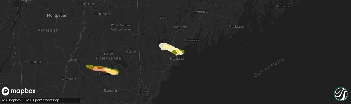Hail map in Falmouth, ME on July 20, 2025