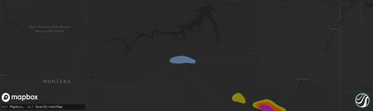 Hail map in Jordan, MT on July 20, 2025
