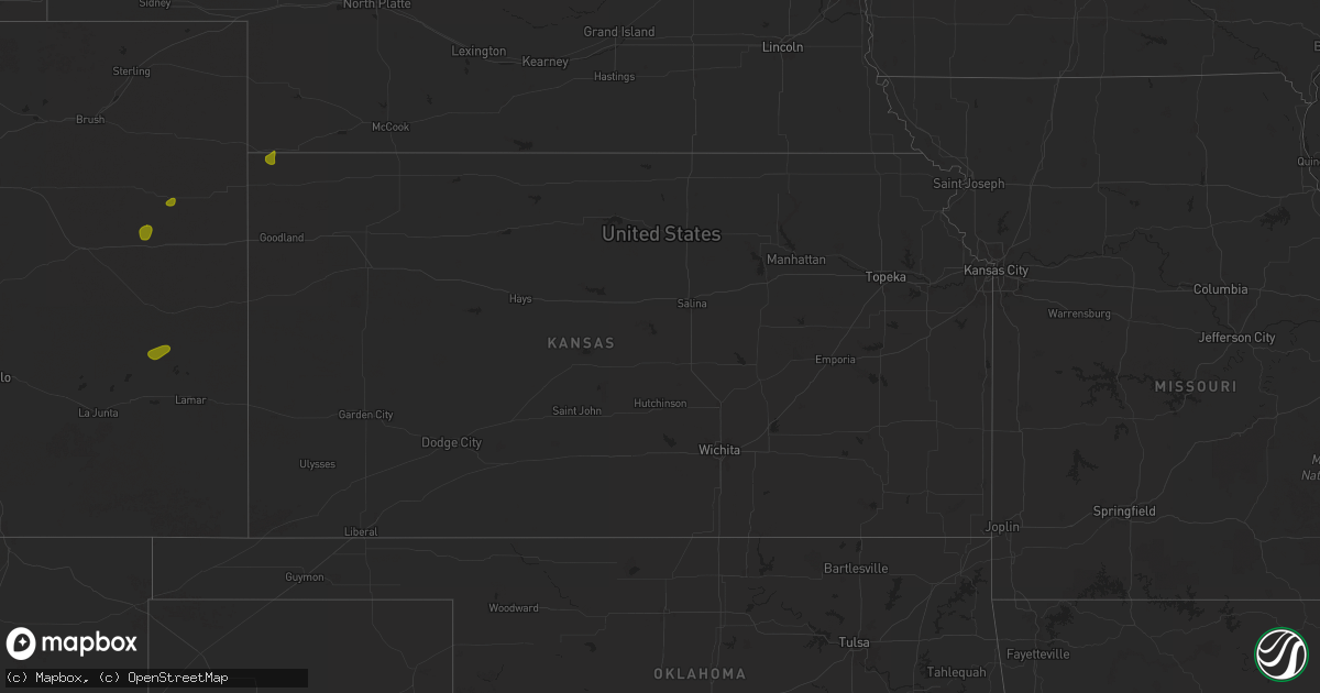 Hail map in Kansas on July 20, 2025