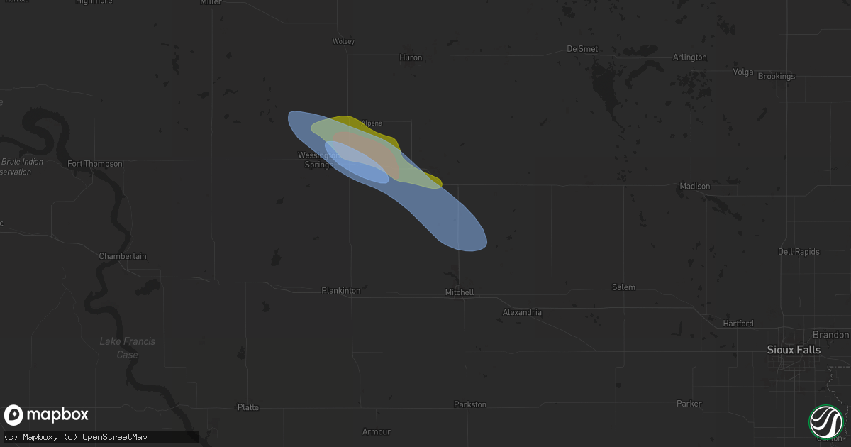 Hail map in Letcher, SD on July 20, 2025