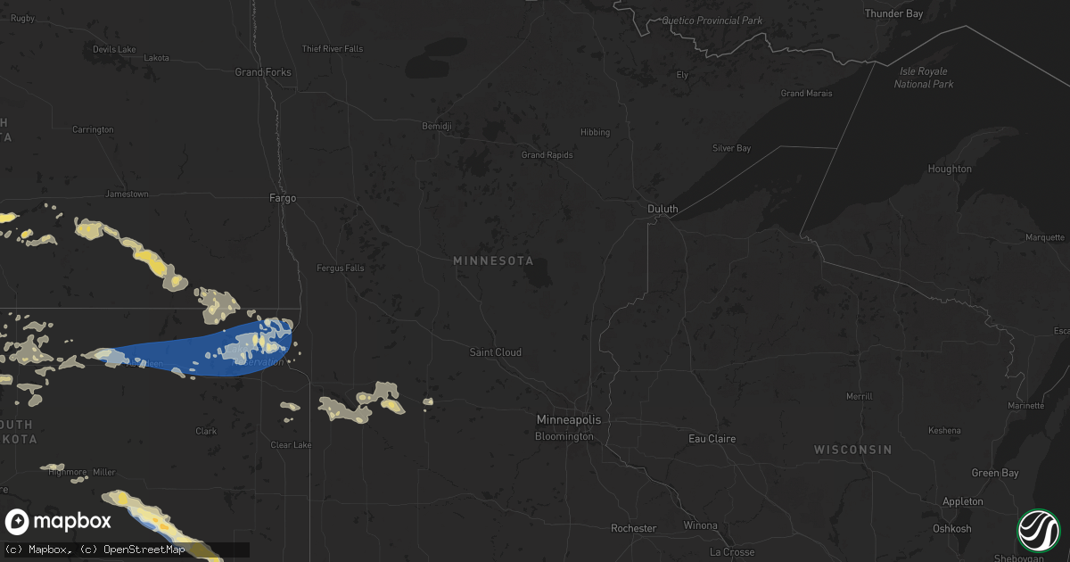 Hail map in Minnesota on July 20, 2025
