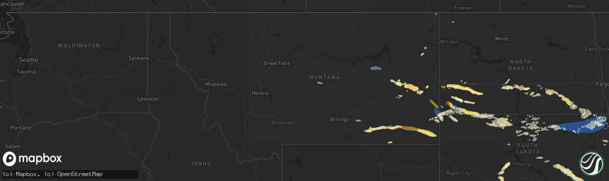 Hail map in Montana on July 20, 2025