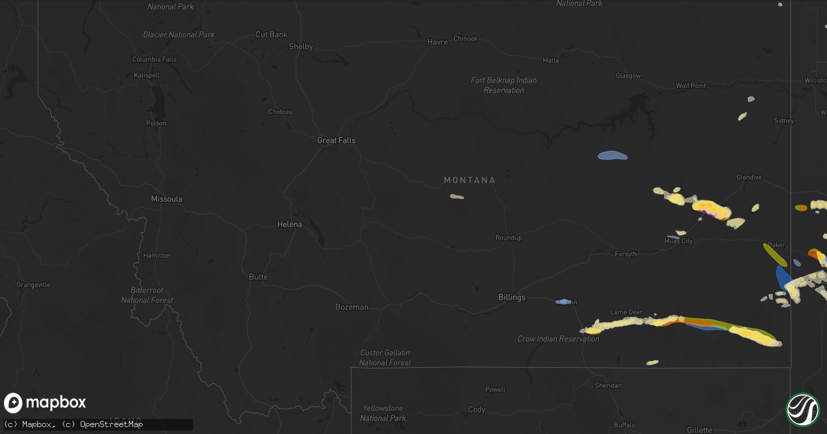 Hail map in Montana on July 20, 2025