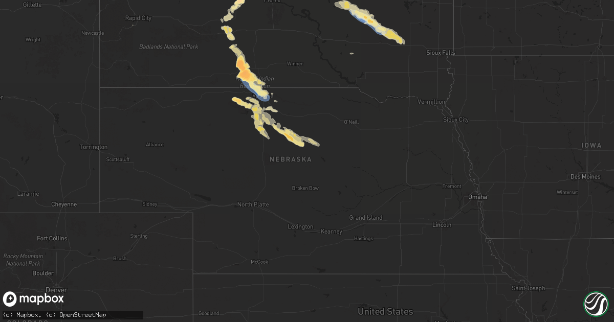 Hail map in Nebraska on July 20, 2025
