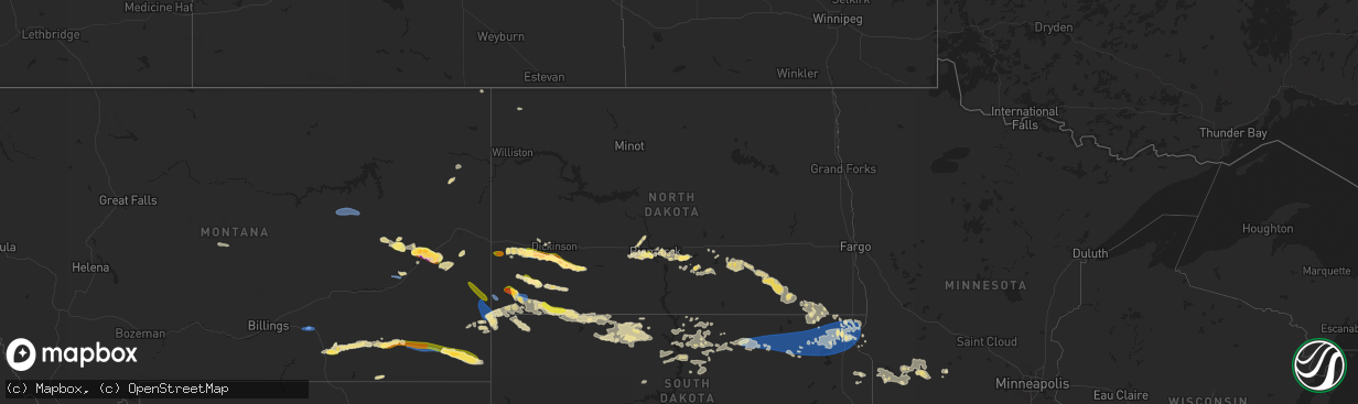 Hail map in North Dakota on July 20, 2025