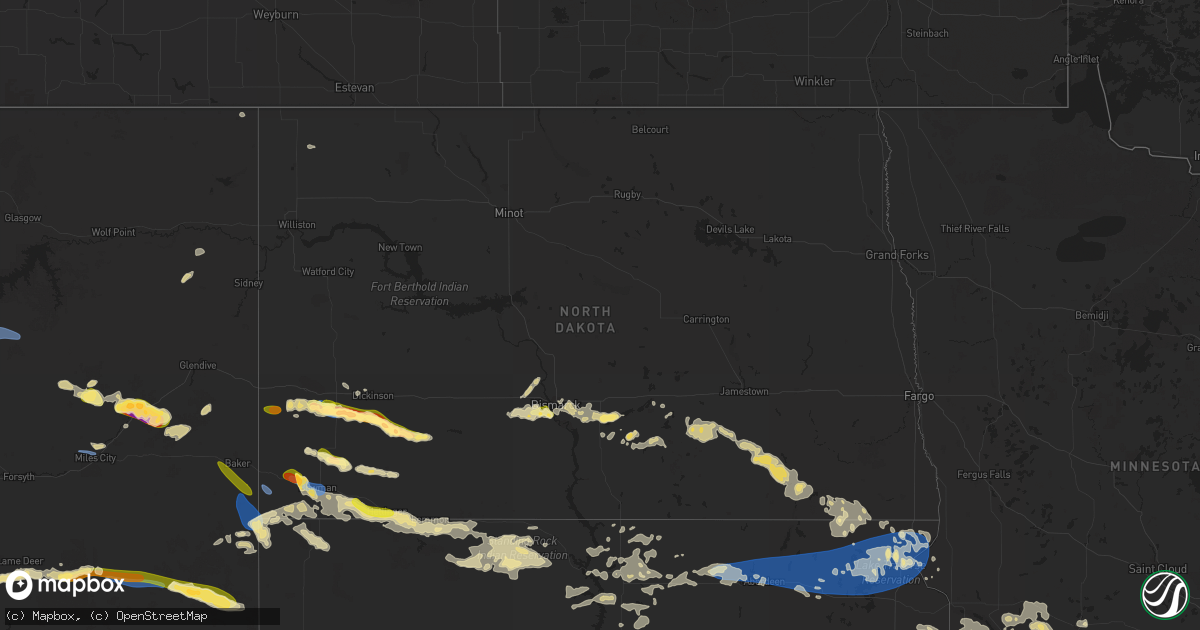 Hail map in North Dakota on July 20, 2025