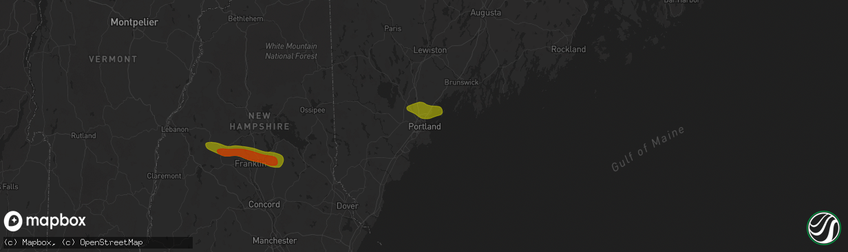 Hail map in Portland, ME on July 20, 2025