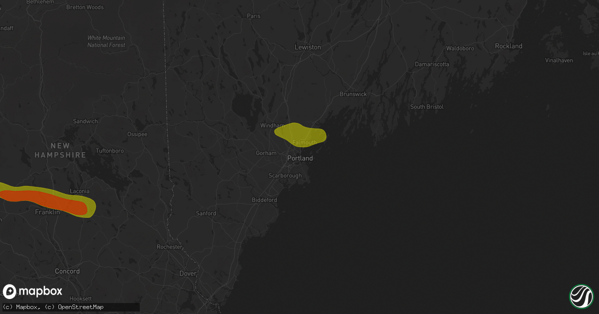 Hail map in Portland, ME on July 20, 2025