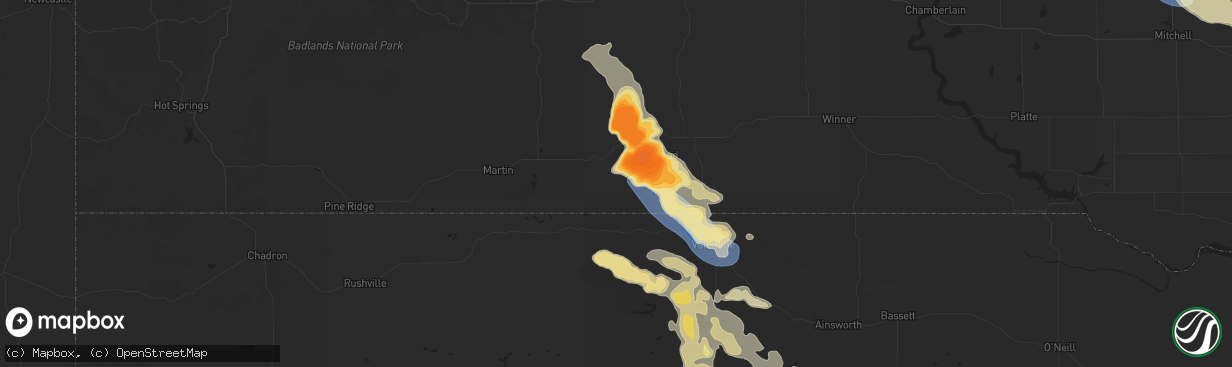 Hail map in Saint Francis, SD on July 20, 2025