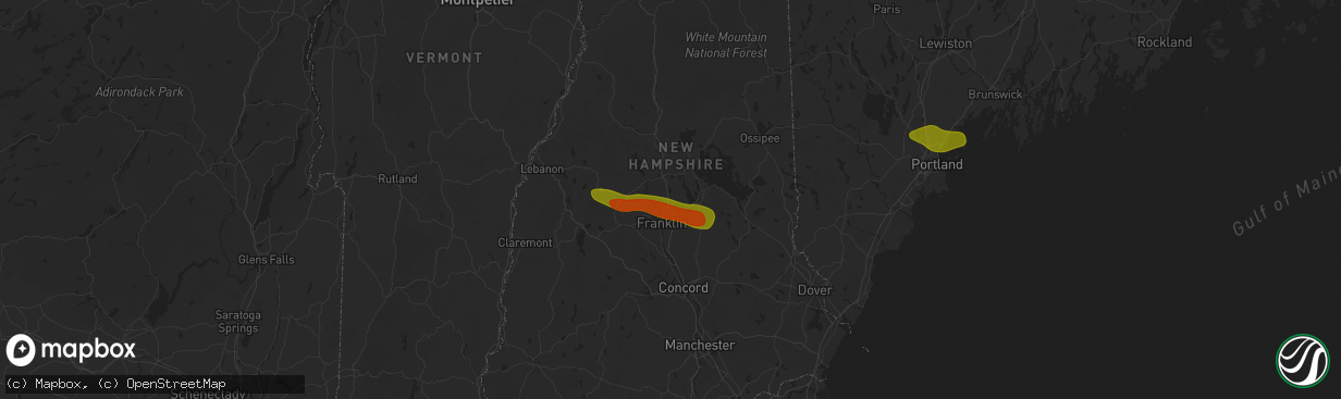 Hail map in Sanbornton, NH on July 20, 2025