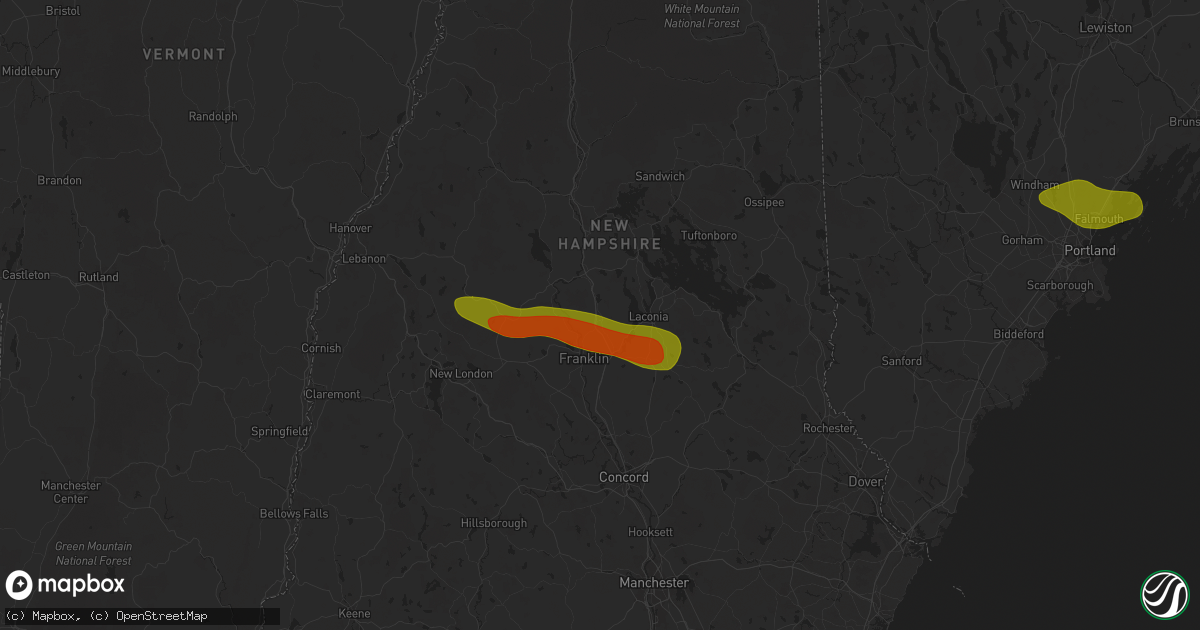 Hail map in Sanbornton, NH on July 20, 2025