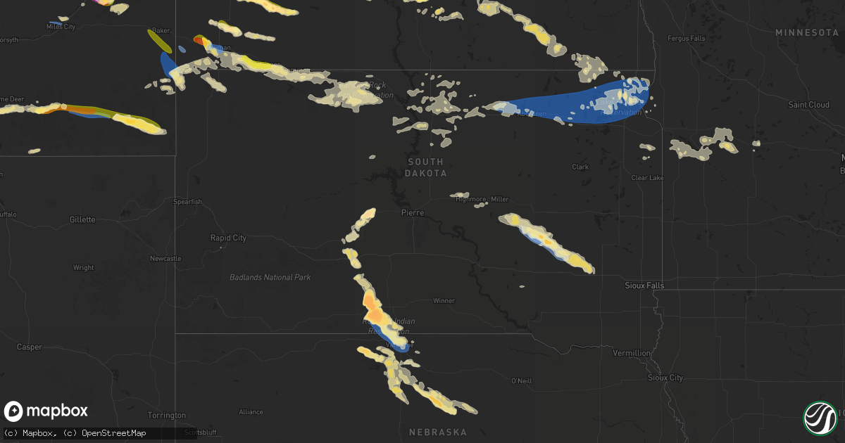Hail map in South Dakota on July 20, 2025