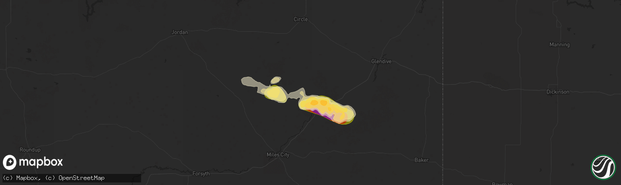Hail map in Terry, MT on July 20, 2025